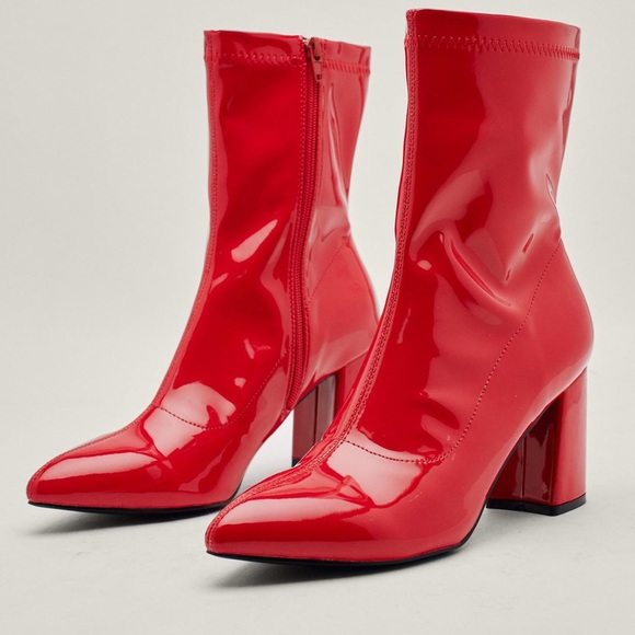 Red Boots Faux Patent Leather Heigh 328 